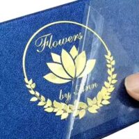 Blue background gold lotus logo premium sticker design