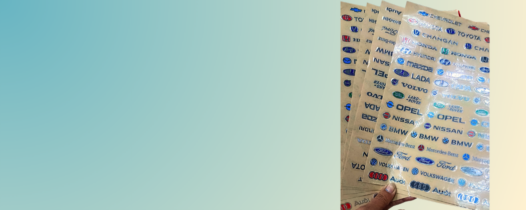 Car brand logo sticker sheets with multiple automobile company logos